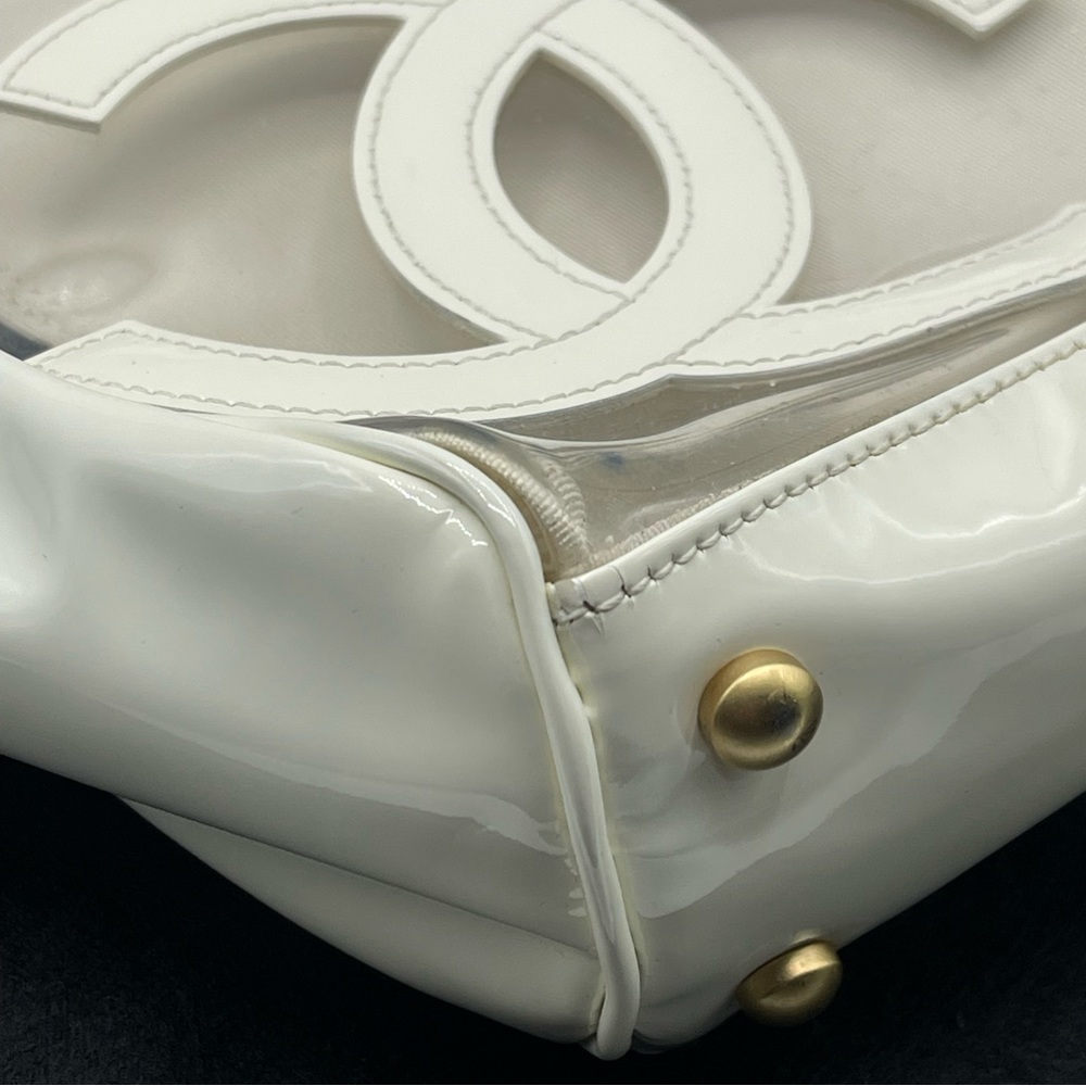 Chanel Vinyl Clear Triple CC Logo Coco Transparent Plastic Tote Shoulder Bag - Picture 5 of 16